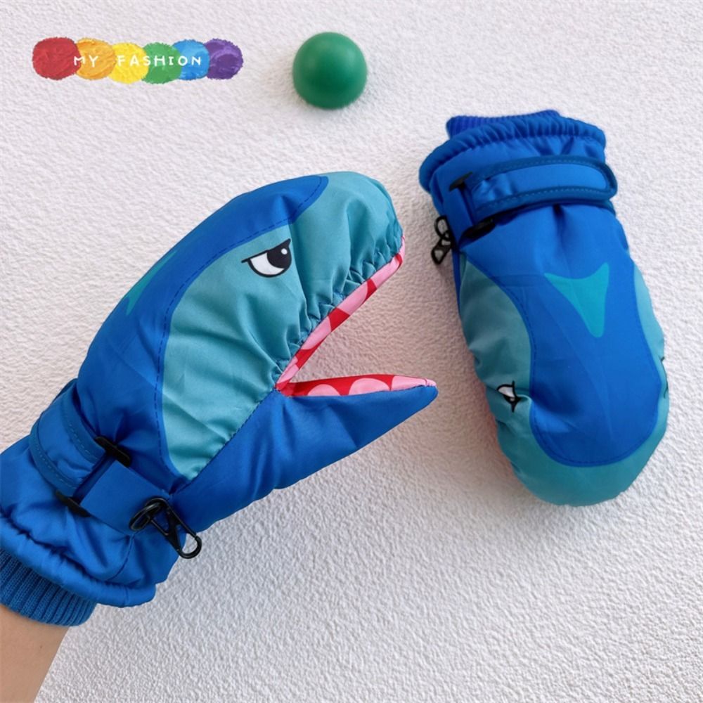 만화 어린이 스키 장갑 너클이 있는 상어 패턴 어린이  - Outdoor Sport Gloves 리뷰 및 가격